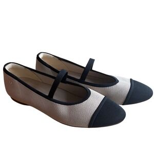 $139 VIVAIA Flat Mary Jane Knit Shoe Beige Black Cap Toe Sz EU 40.5;US 9-9.5 EUC